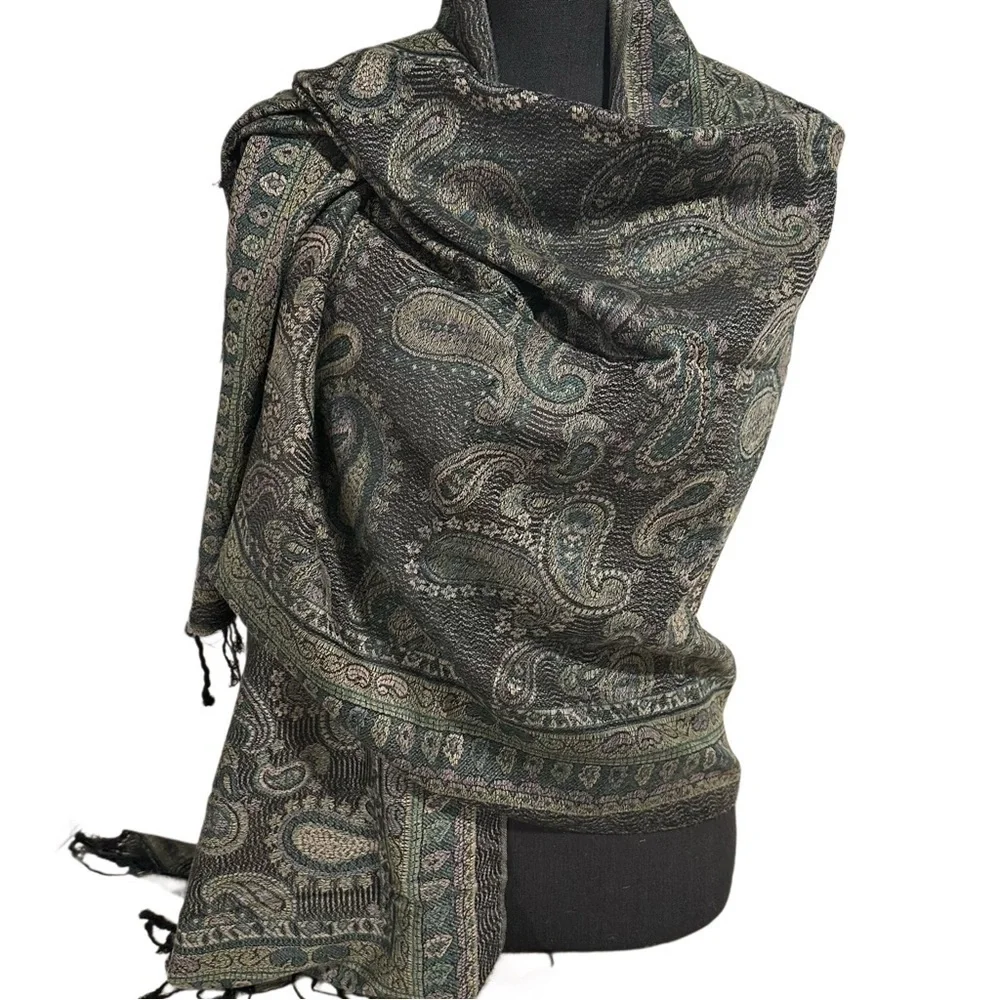 Elegant Shawl in Earthy Green- Versatile Wrap, Stole, Scarf, Veil, Soft & Cozy
